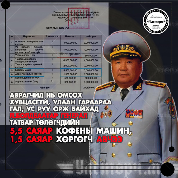 Алба хаагчдаа бус АЛД БИЕИЙНХЭЭ ая тухын төлөө зүтгэсэн Л.БОЛДБААТАР генералын КОФЕНЫ МАШИН АВАХ тушаал